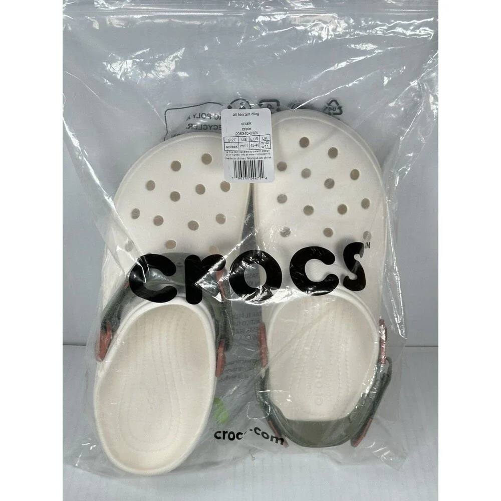Size 11 Crocs All Terrain Adjustable Clogs White Green Chalk 206340-0WV Mens NEW
